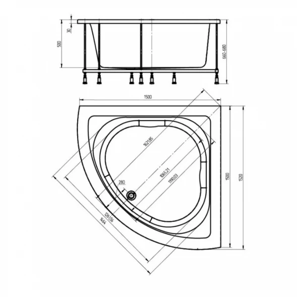 Акриловая ванна 152x152 см Aquatek Юпитер UPT150-0000046
