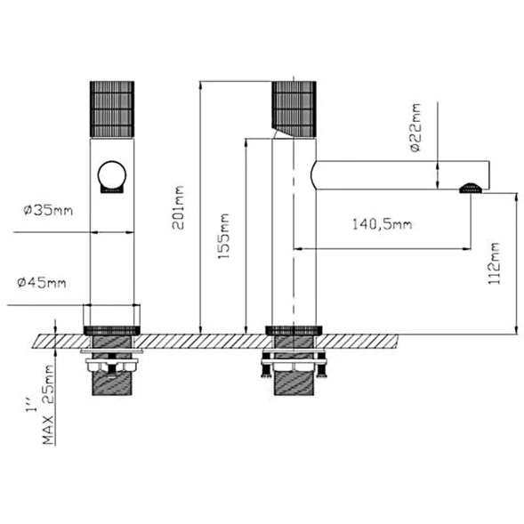 Смеситель для раковины без донного клапана Vincea Groove VBF-4G1GM