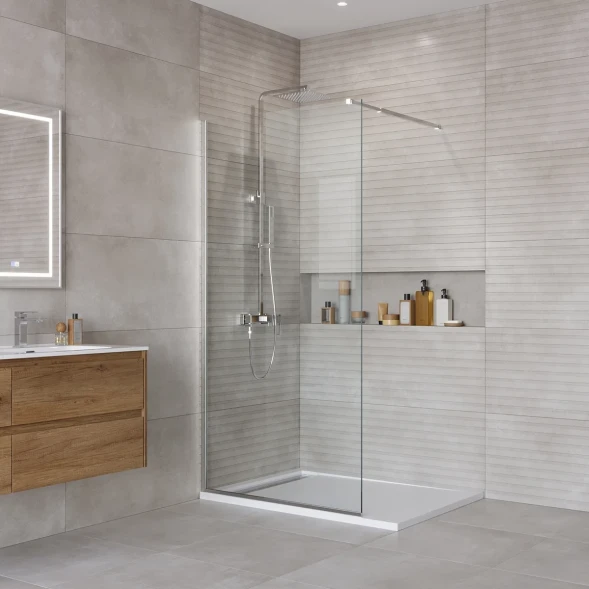 Душевая перегородка BelBagno Luce KRAFT-L-1-90-C-Cr 90 см, профиль хром, стекло прозрачное