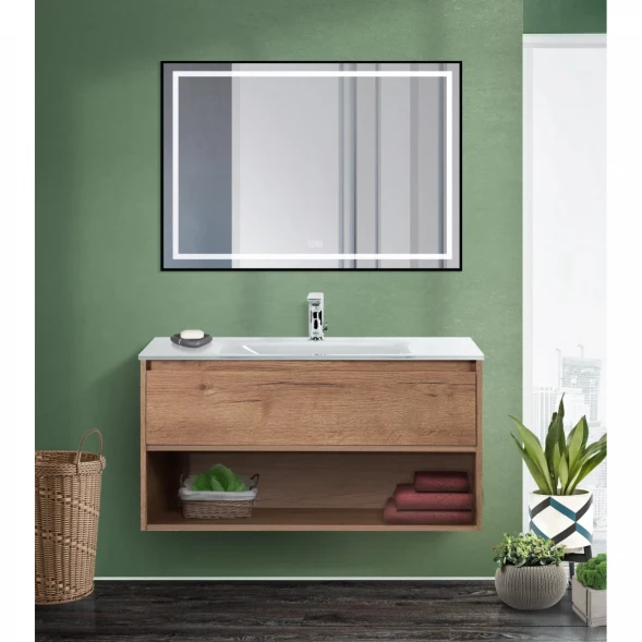 Зеркало BelBagno Kraft SPC-KRAFT-1000-800-LED-TCH-WARM-NERO 100x80 см, с LED-подсветкой, сенсорным выключателем, антизапотеванием, черный