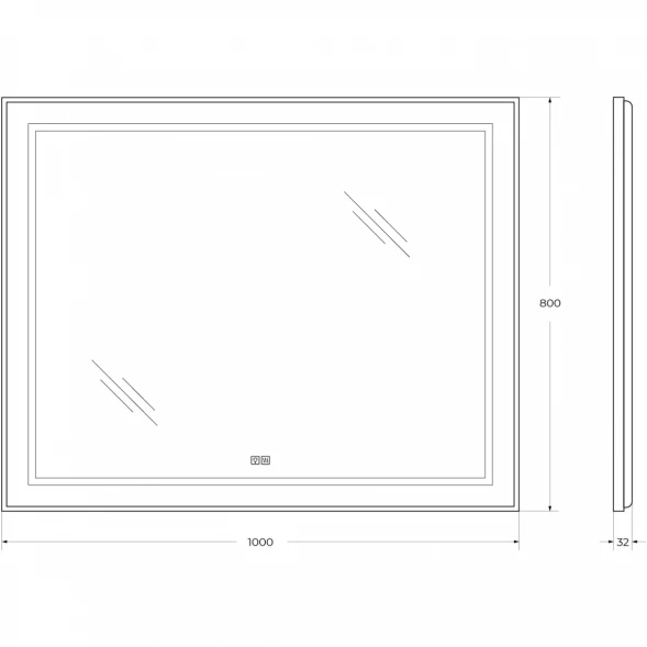 Зеркало BelBagno Kraft SPC-KRAFT-1000-800-LED-TCH-WARM-NERO 100x80 см, с LED-подсветкой, сенсорным выключателем, антизапотеванием, черный