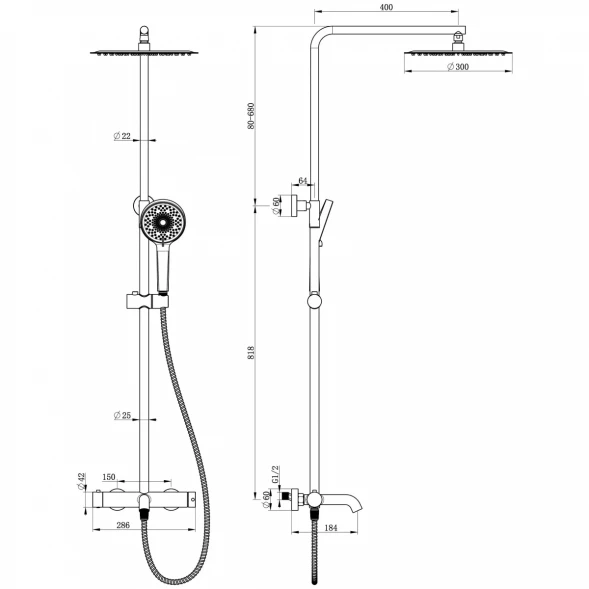 Душевая система Wonzon &amp; Woghand Stick WW-88739017-BG 300 мм, со смесителем, золотой матовый