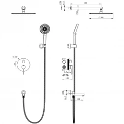 Душевой комплект Wonzon &amp; Woghand Stick WW-88939017-BG 300 мм, со смесителем, золотой матовый