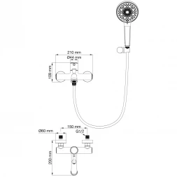 Смеситель для ванны Wonzon &amp; Woghand Tor WW-88037073-CR с душевым гарнитуром, хром