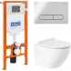 Комплект инсталляция с унитазом BelBagno Prospero BB046CHR/BB2111SC/BB002-80/BB005-PR-CHROME с кнопкой смыва, хром + унитаз подвесной BelBagno Sfera-R безободковый, с сиденьем микролифт, белый