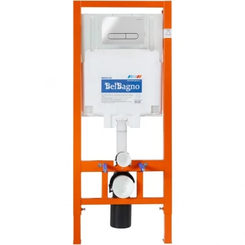 Комплект инсталляция с унитазом BelBagno Prospero BB046CHR/BB2111SC/BB002-80/BB005-PR-CHROME с кнопкой смыва, хром + унитаз подвесной BelBagno Sfera-R безободковый, с сиденьем микролифт, белый
