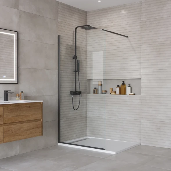 Душевая перегородка BelBagno Luce KRAFT-L-1-70-C-NERO 70 см, профиль черный матовый, стекло прозрачное