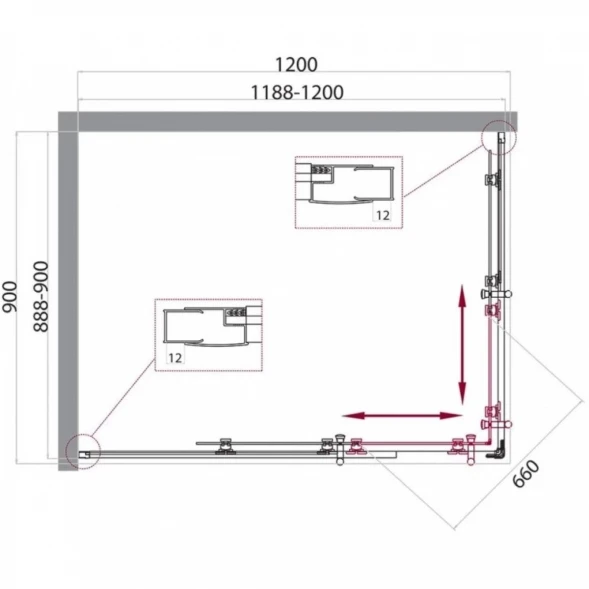 Душевой уголок 120x90 см BelBagno Uno UNO-195-AH-2-120/90-C-Cr прозрачное