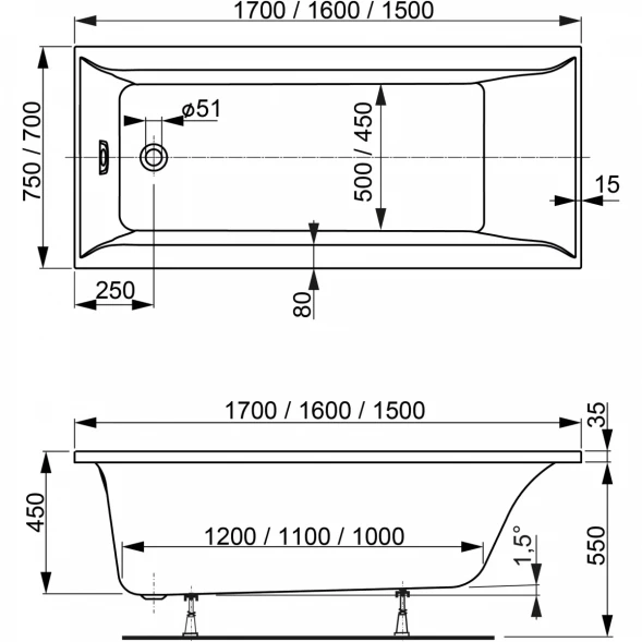 Акриловая ванна 160x70 см Vagnerplast Veronela VPBA167VEA2X-04