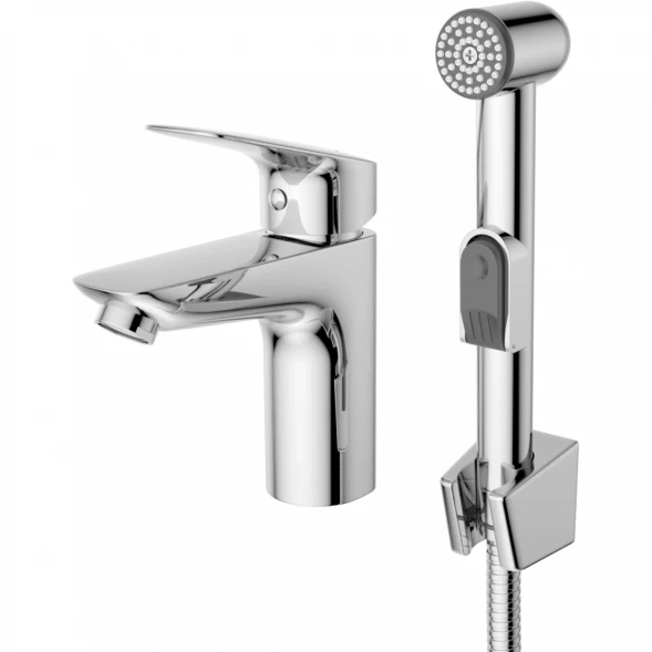 Смеситель для раковины BelBagno Due DUE-LVM/HGN-CRM-W0 с гигиеническим душем, без донного клапана, хром
