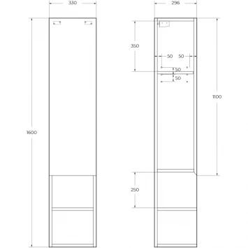 Пенал BelBagno Kraft KRAFT-1600-1A-SC-BO-R подвесной R, Bianco Opaco