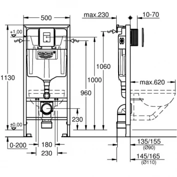 Инсталляция для унитаза Grohe Rapid SL 38827000 с кнопкой смыва, хром