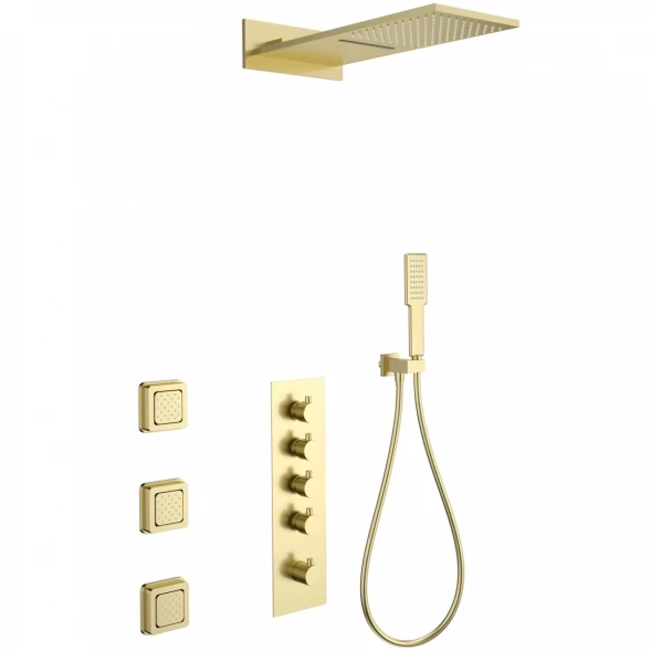 Душевой комплект Wonzon &amp; Woghand WW-D4100-BG 230 мм, с термостатом, золотой матовый