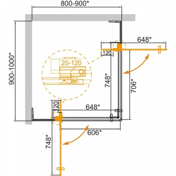 Душевой уголок 90-100x80-90 см Cezares SLIDER-AH-2-80/90-90/100-GRIGIO-NERO графитовое