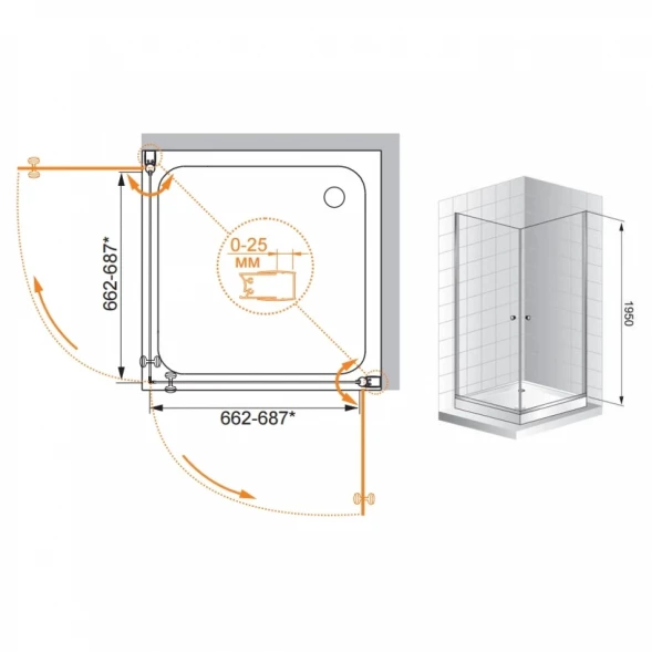 Душевой уголок Cezares Triumph 70x70 см текстурное стекло TRIUMPH-D-A-2-70-P-Cr