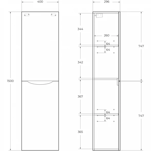 Пенал BelBagno Marino FLY-MARINO-1500-2A-SC-RN-P-R подвесной R, Rovere Nature