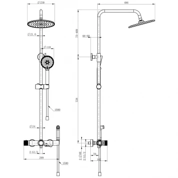 Душевая система Wonzon &amp; Woghand WW-B3097-A-CR 230 мм, с термостатом, хром