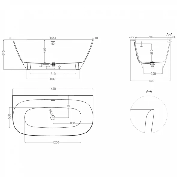 Ванна из литьевого мрамора Salini S-Stone Sofia Wall 102527M 160x80 см, белый матовый