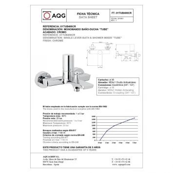 Смеситель для ванны AQG Tube 01TUB410CR с душевым гарнитуром, хром