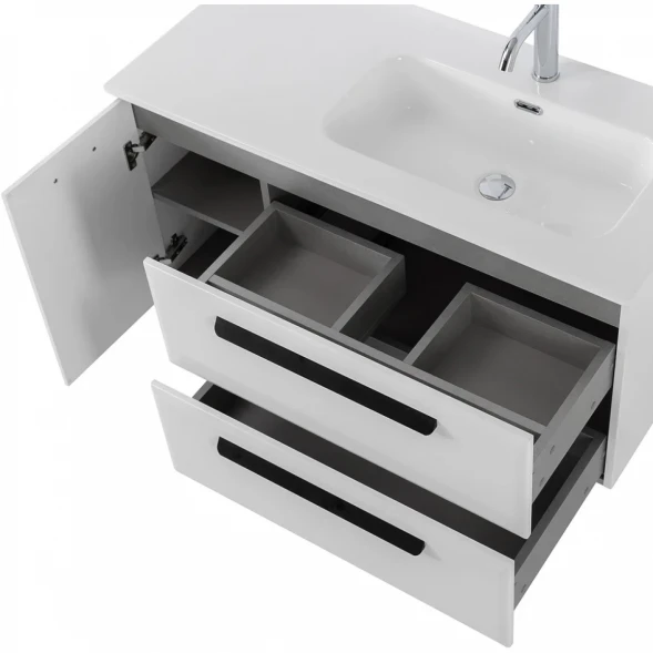 Тумба под раковину Cezares Eco ECO-CER-N-1000-2C-1A-SO-BL-R 100 см R, подвесная, Bianco Lucido