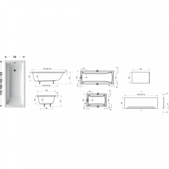 Акриловая ванна 150x70 см Ravak Classic C521000000 + CZ001P0A00 + CY00000000 + B23600000N + X01377