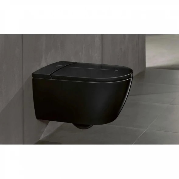Электронный унитаз-биде подвесной Villeroy &amp; Boch ViClean V0E100S0 безободковый, с сиденьем микролифт, черный глянец