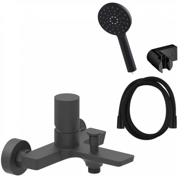 Смеситель для ванны AQG Tube 01TUB417NG с душевым гарнитуром, черный матовый