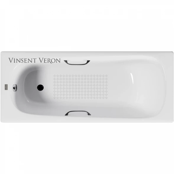 Ванна чугунная Vinsent Veron Concept VCO1707042H/VH0012BL-AS 170x70 см, с ручками, антискользящим покрытием, белый