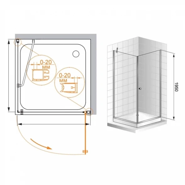 Душевой уголок Cezares Elena 80x80 см текстурное стекло ELENA-W-A-1-80-P-Cr-R