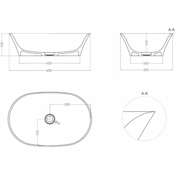 Раковина-чаша Salini S-Sense Mona 110811GF 60x39 см, накладная, покраска по RAL глянец полностью