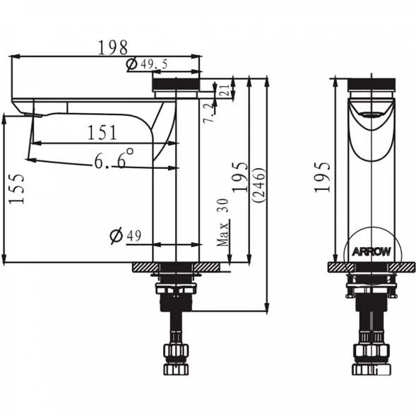 Смеситель для раковины Arrow AMP11872CP без донного клапана, хром
