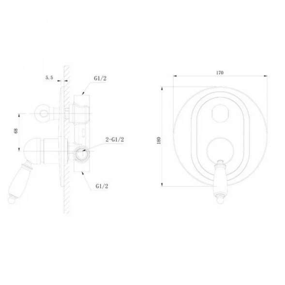 Смеситель для ванны Caprigo Adria Uno Metal Edition 02M-551-vot