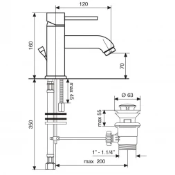 Смеситель для раковины Emmevi Piper 45003/OR с донным клапаном, Золото