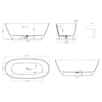 Ванна из литьевого мрамора Salini S-Stone Sofia 102526MF 169,5x80,5 см, отдельностоящая, покраска по RAL матовый полностью