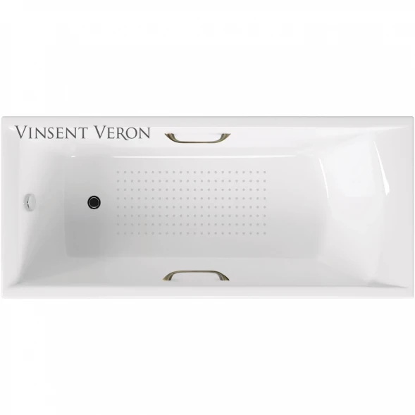 Ванна чугунная Vinsent Veron Devon VDV1757545H/VH0012BR-AS 175x75 см, с ручками, антискользящим покрытием, белый