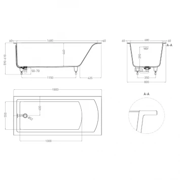 Ванна из литьевого мрамора Salini S-Stone Cascata Kit 104523MF 180x80 см, покраска по RAL матовый полностью