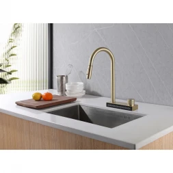 Смеситель для кухни Abber Wasser Kreis AF8114G CoolStart, с выдвижным изливом, Золото матовый