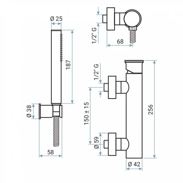 Смеситель для душа Emmevi Filobrass 85002BZI/NEO с душевым гарнитуром, черный матовый