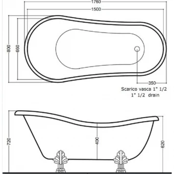 Ванна из литьевого мрамора Tiffany World TW176bi/cr 176x80 см, отдельностоящая, белый