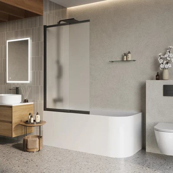 Шторка на ванну BelBagno Luce LUCE-VF-11-90/145-P-NERO 90 см, профиль черный матовый, стекло текстурное
