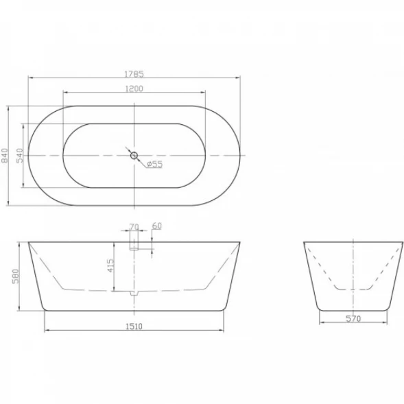 Акриловая ванна BelBagno BB306-1785 178,5x84 см, отдельностоящая, белый