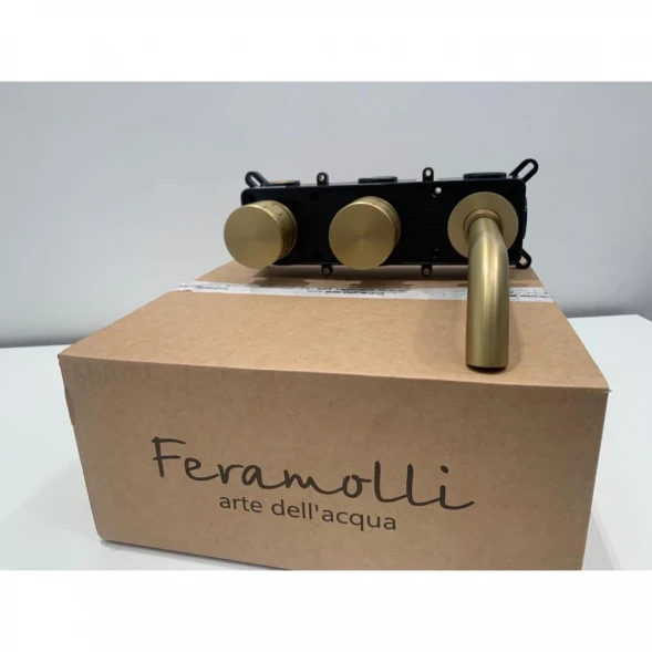 Смеситель для ванны Feramolli Amos GL288 CoolStart, встраиваемый, с душевым гарнитуром, Золото матовый