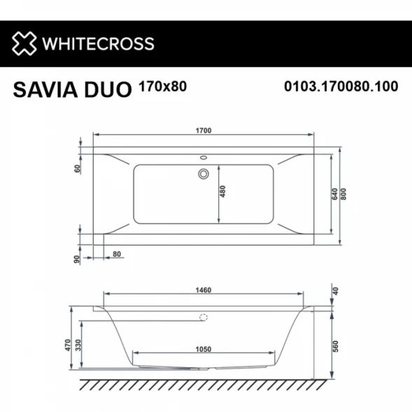Акриловая ванна Whitecross Savia Duo 0103.170080.100.LINE.WH 170x80 см, с гидромассажем, белый