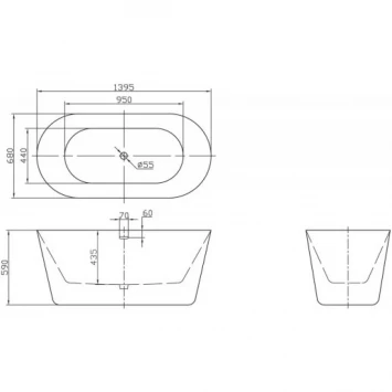 Акриловая ванна BelBagno BB306-1395 139,5x68 см, отдельностоящая, белый