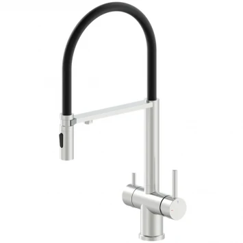 Смеситель для кухни AltroBagno Flusso AltroBagnoFlusso050201Ni с подключением к фильтру, гибким изливом, никель