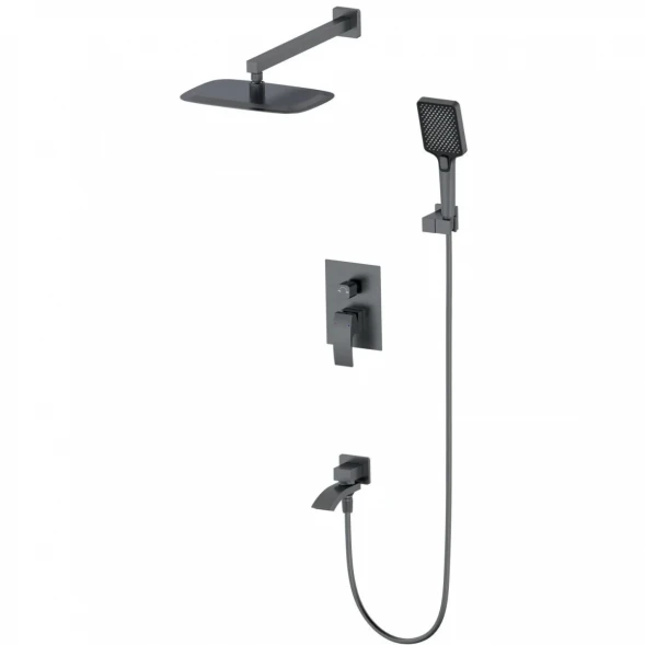 Душевой комплект Wonzon &amp; Woghand Fit WW-88939009A-BGM 300x200 мм, со смесителем, темный графит матовый