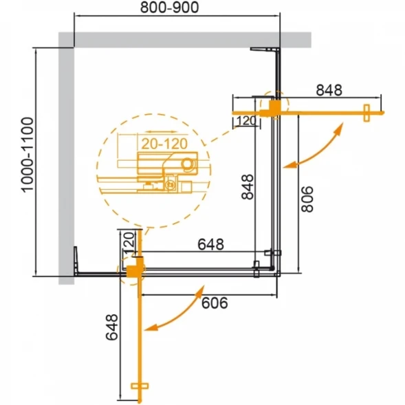 Душевой уголок 100-110x80-90 см Cezares SLIDER-AH-2-80/90-100/110-GRIGIO-NERO графитовое