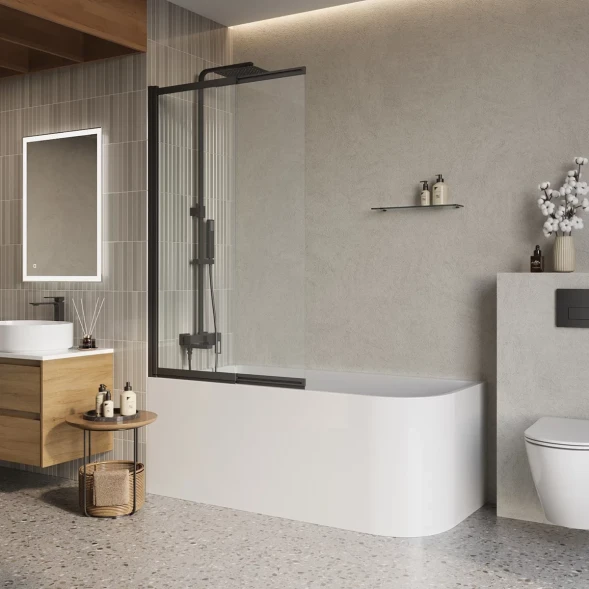 Шторка на ванну BelBagno Luce LUCE-VF-11-90/145-C-NERO 90 см, профиль черный матовый, стекло прозрачное