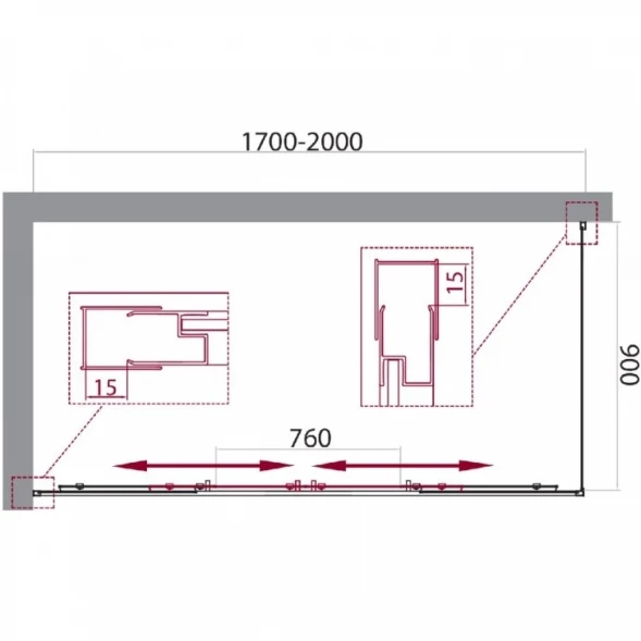 Душевой уголок 170-200x90 см BelBagno UNIQUE-AH-21-170/200-90-M-Cr матовое