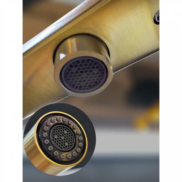 Смеситель для кухни AltroBagno Flusso AltroBagnoFlusso050202BG с подключением к фильтру, гибким изливом, Золото матовый